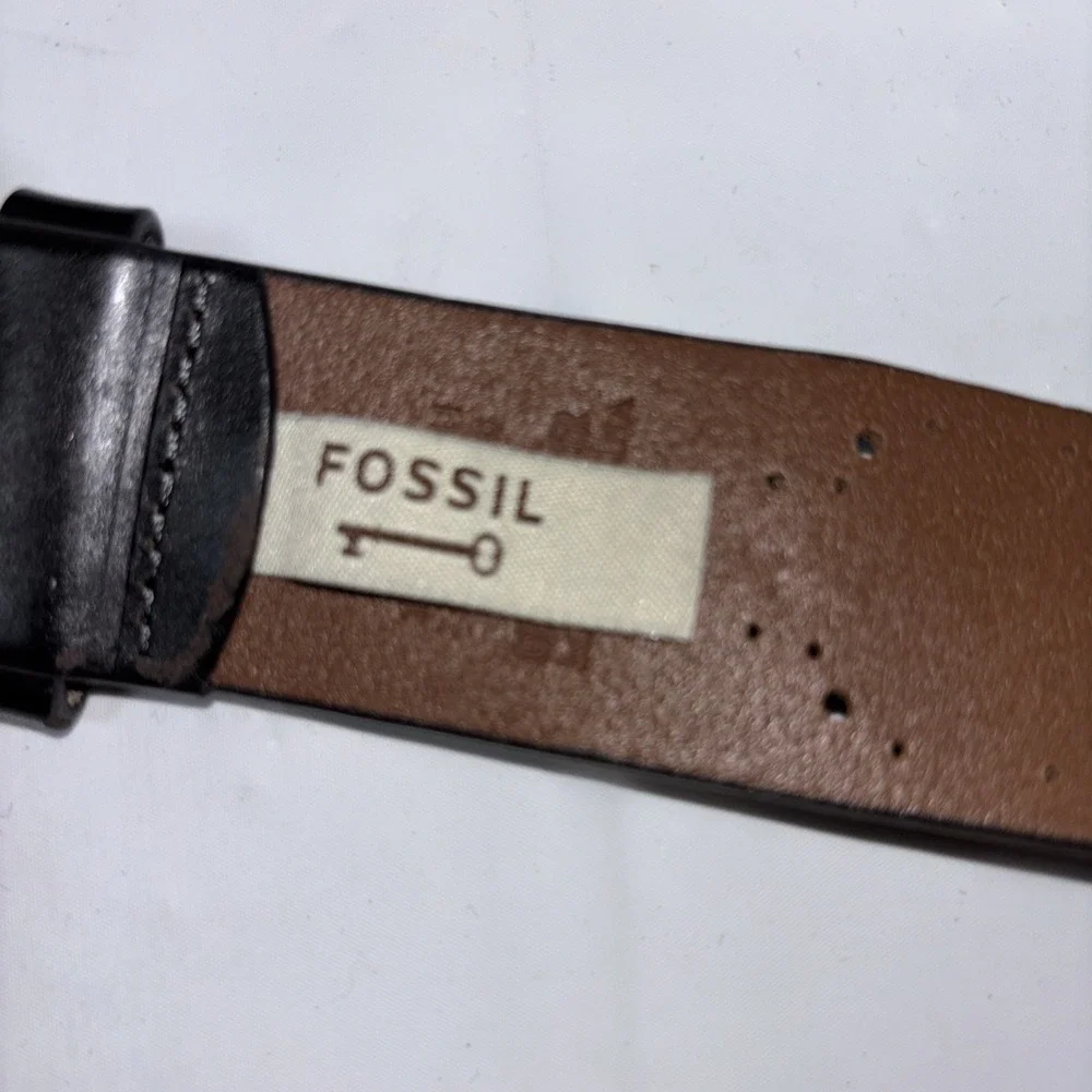VTG Fossil Leather Belt Patchwork Sz L Floral Studded Cowhide Tooled‎ Y2K Artsy